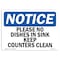 Signmission OSHA Notice, 5" Height, Please No Dishes In Sink Keep Counters Clean Sign, 7" X 5", Landscape OS-NS-D-57-L-17530 - alternate 1